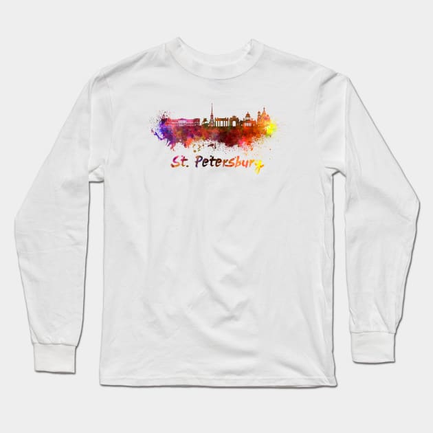 St,Petersburg skyline in watercolor Long Sleeve T-Shirt by PaulrommerArt